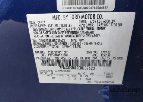 2014 Ford Flex Se из США, поврежденный, VIN 2FMGK5B85EBD39623